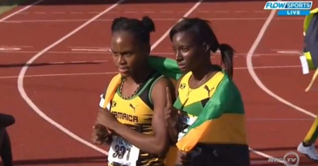 Shiann Salmon and Sanique Walker won the gold and silver medal in the Girls' 400m Hurdles Under-18 on Day 2 of the 2016 CARIFTA Games
