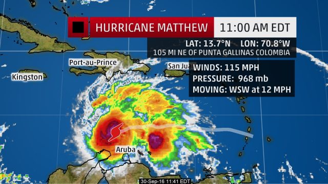 Hurricane Matthew is now a Category 3