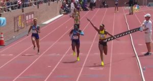 Team Jamaica has won the USA vs. the World Women's 4x100m event on the final day of the 123rd Penn Relays Carnival at Franklin Field.