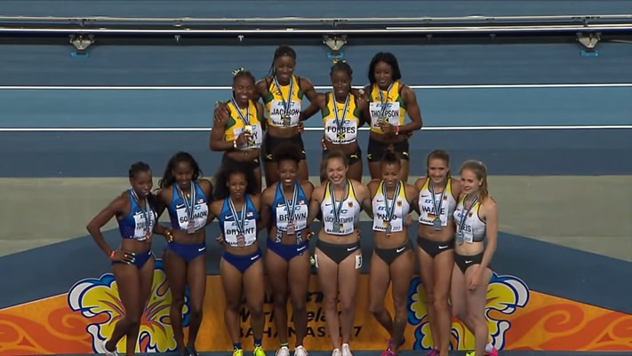 Team Jamaica won ahead of Germany who finished in a time of 1:30.68, a new season's best. The US came in third in a time of 1:30.87