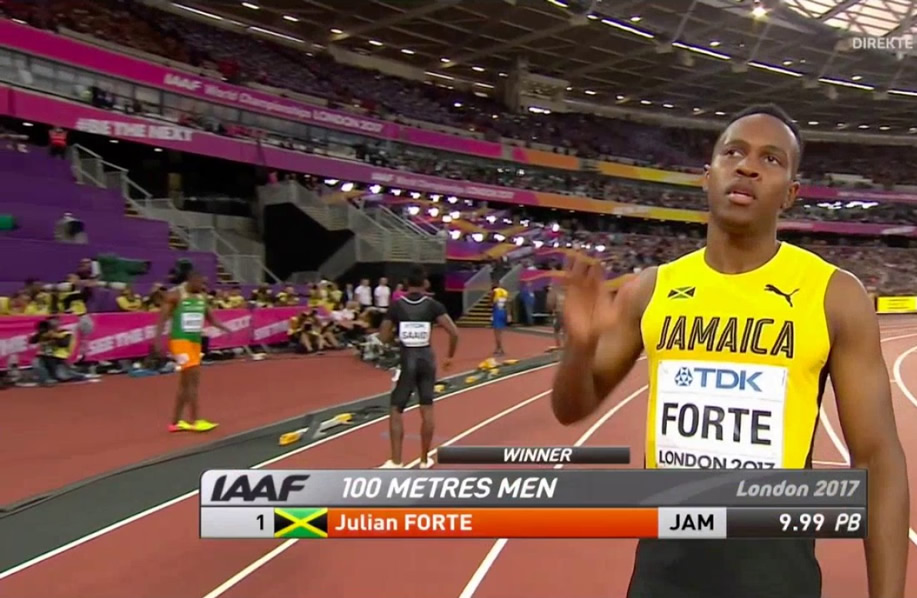 Julian Forte Wins 100m Heat 3 at London World Championships