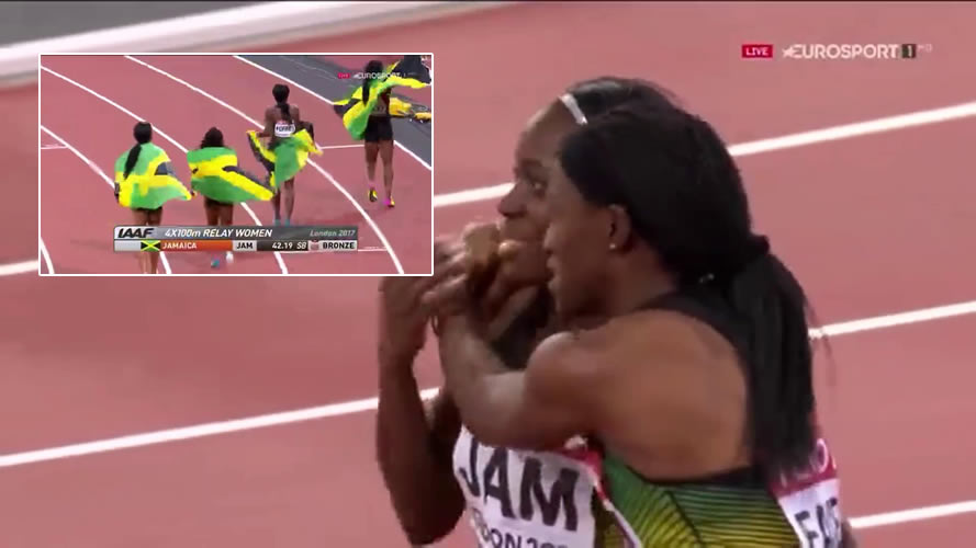 Jamaica WINS Bronze in Women's 4x100m at London World Championships