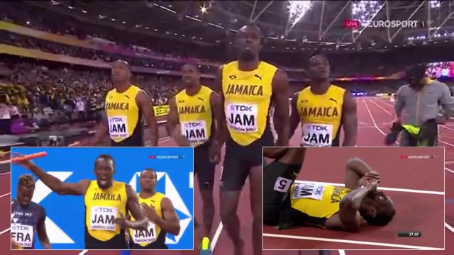 Usain Bolt goes down in Men's 4x100m at World Championships