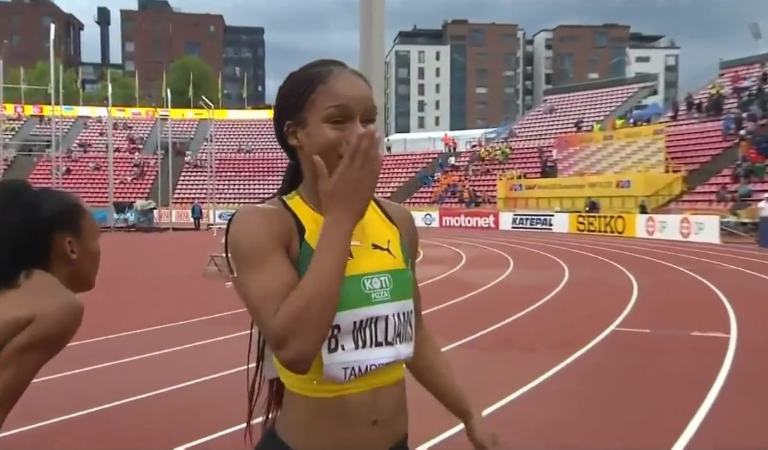 Watch 16-yr-old Briana Williams win Women's 100m GOLD at World Under-20 Championship Tampere 2018