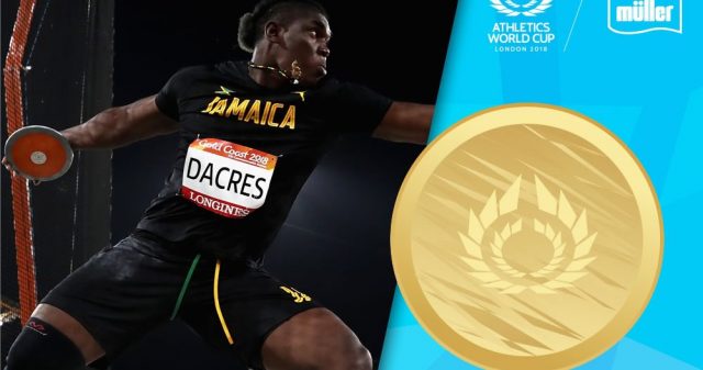 Fredrick Dacres wins the Discus Gold at Athletics World Cup