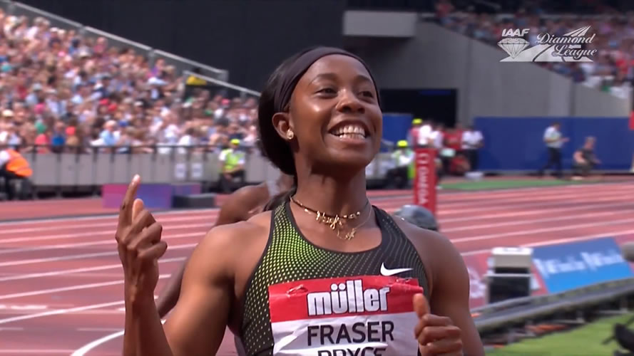 Shelly-Ann Fraser-Pryce wins her first 100m at London Diamond League since giving birth