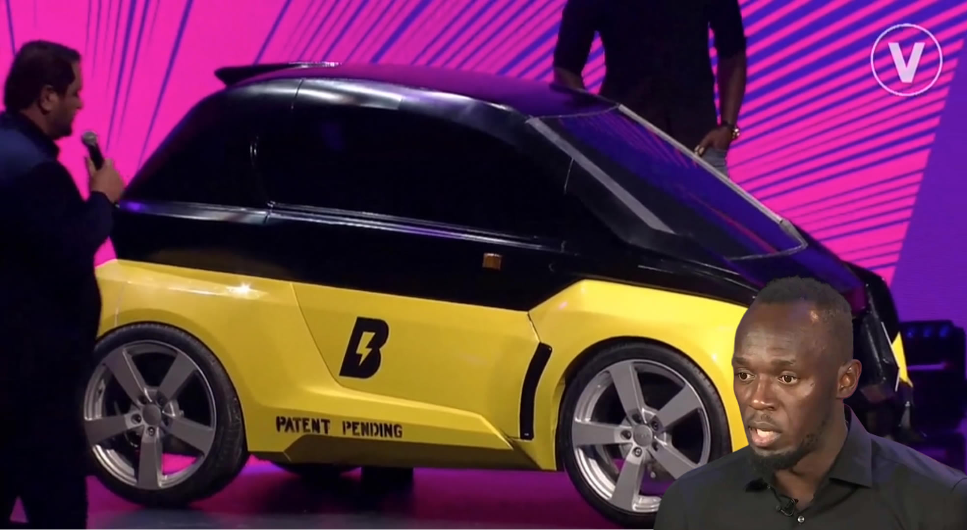 usain bolt be es an investor unveils small electric car in paris