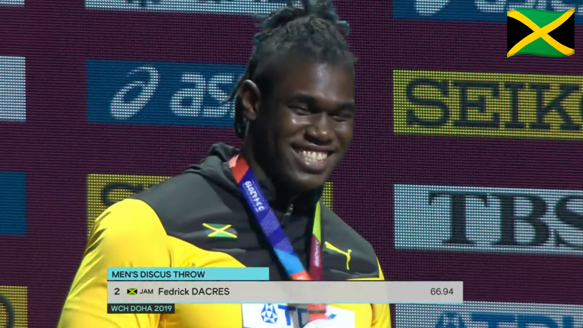Watch: Fedrick Dacres wins silver, earns Jamaica's first Discus Throw medal in World Championships history