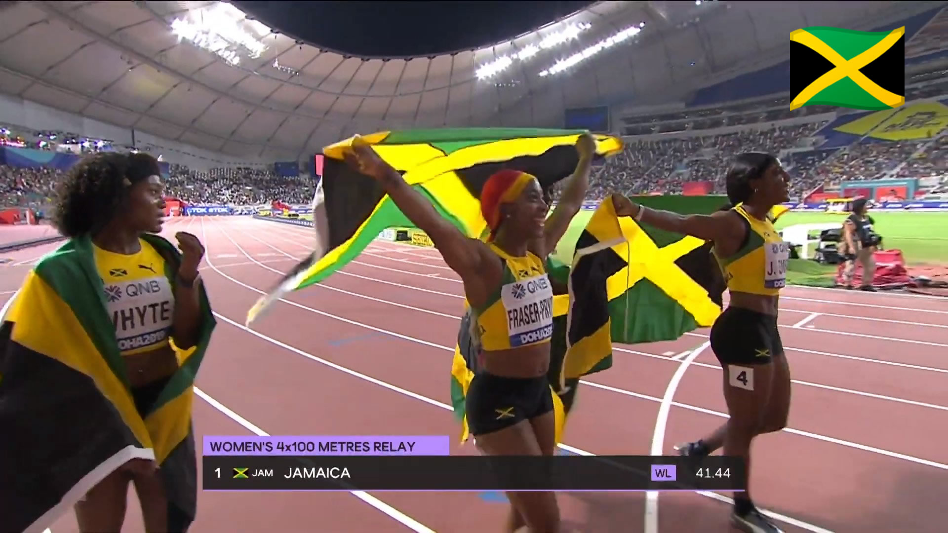 Watch: Team Jamaica wins Women's 4x100m relay GOLD